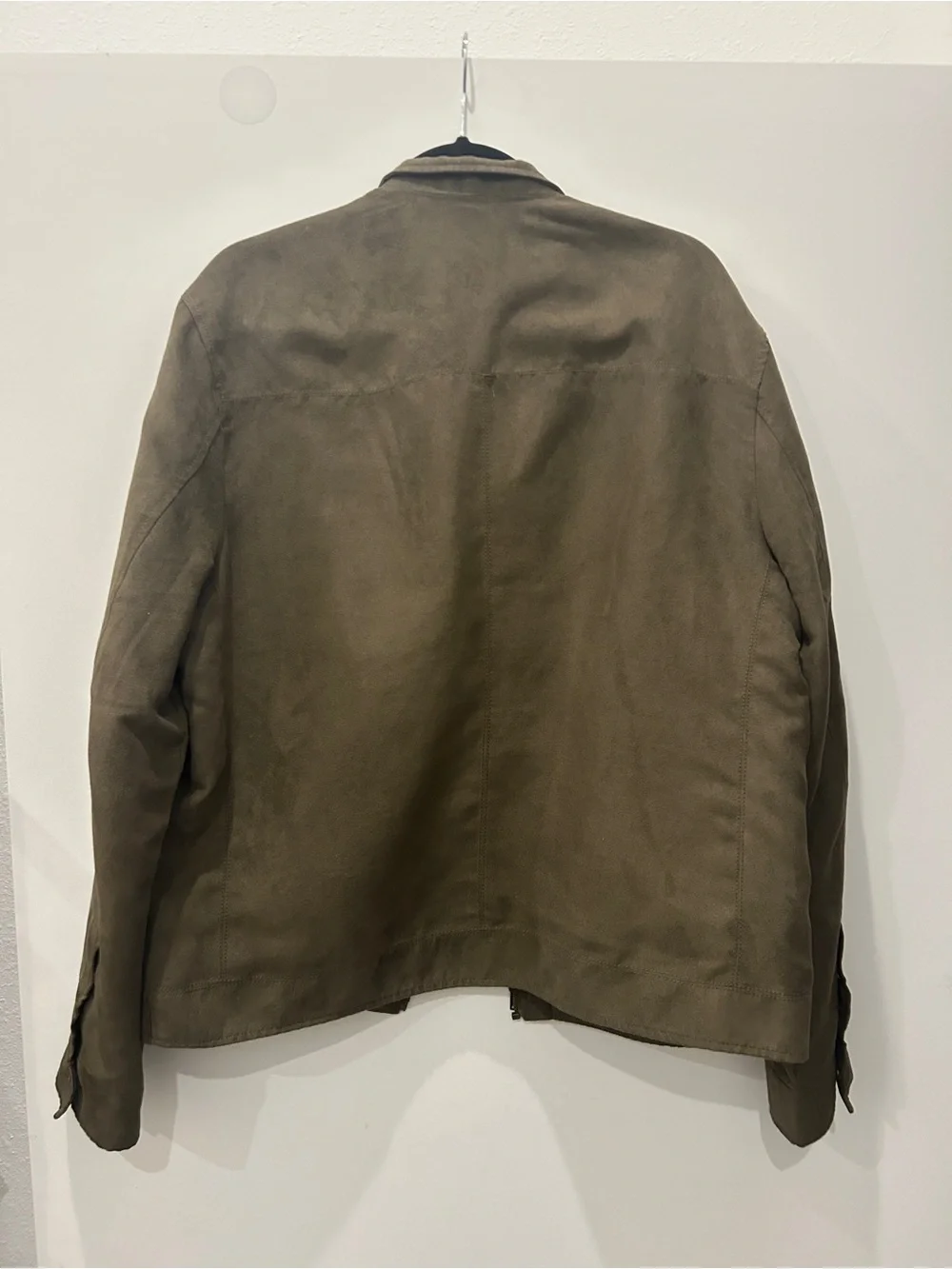 Men's Suede Bomber Jacket - Taupe/Olive Green